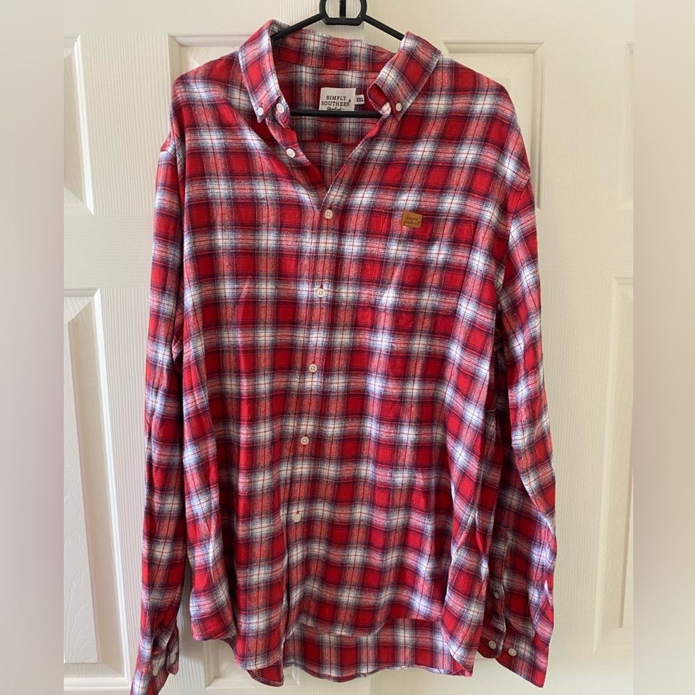 Simply Southern Red and White Plaid Men's Shirt